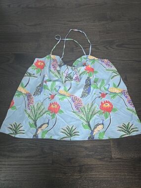 Tropical Peacock Print Halter Camisole in Sky Blue